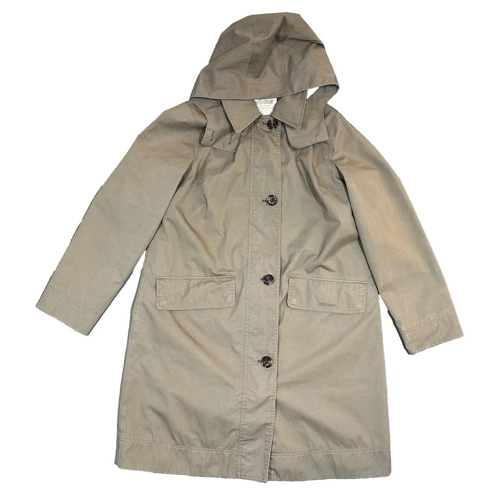 Barbour Jacket Mens Beige Lightweight Plaid Lined Hooded US Size 10 UK Size 14